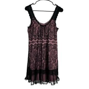 Ezra Black Lace Overlay Slip Dress Size M Pink Lined Gothic Mini